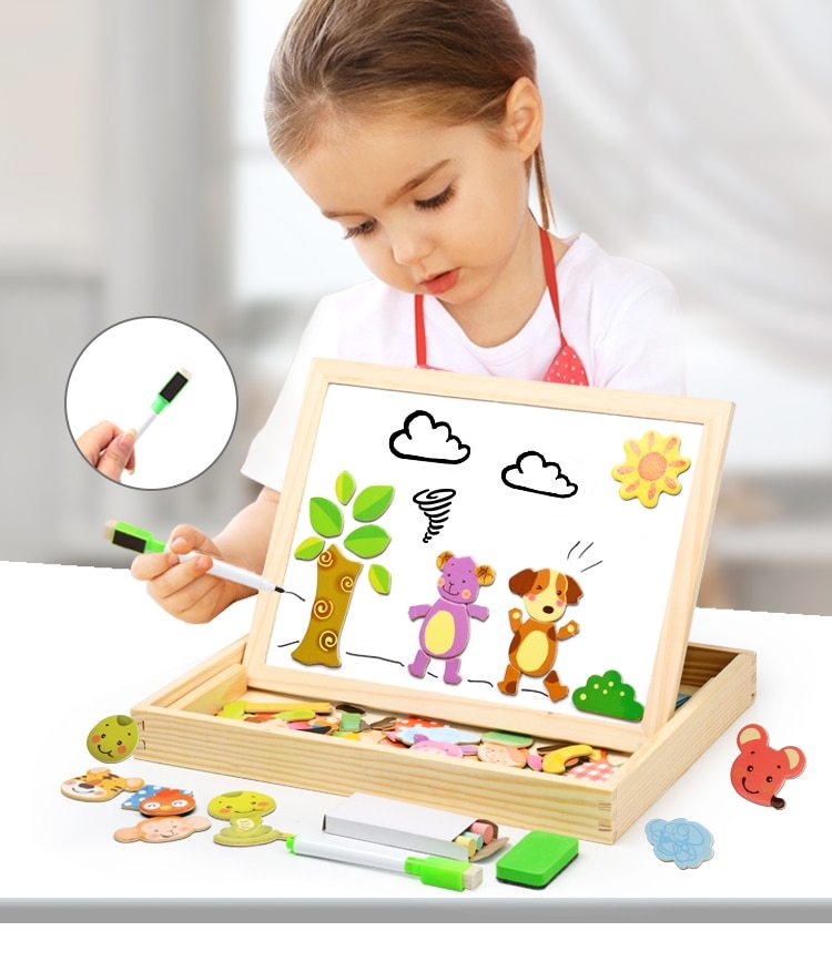 Wooden Magnetic Puzzle Board 3D Educational Drawing Toy for Kids