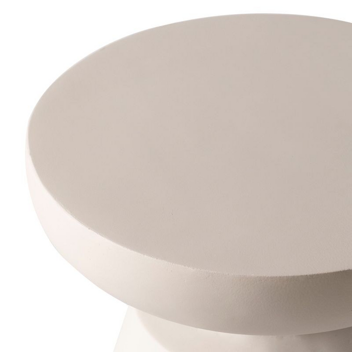 LeisureMod Isle Collection Fiberglass Outdoor Side Table in Cream Closeup.