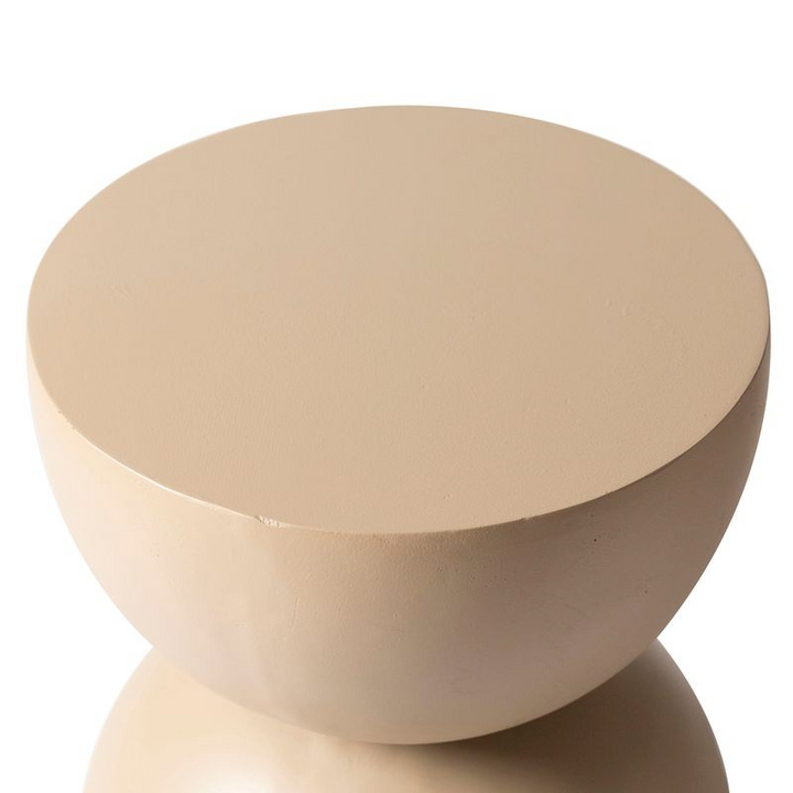 LeisureMod Sage Collection Fiberglass Outdoor Side Table in Beige Closeup.