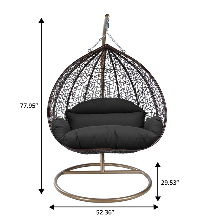 Leisuremod Recluse Collection Modern Outdoor Swing Chair Brown Frame with ES57 Black Cushion Dimensions.