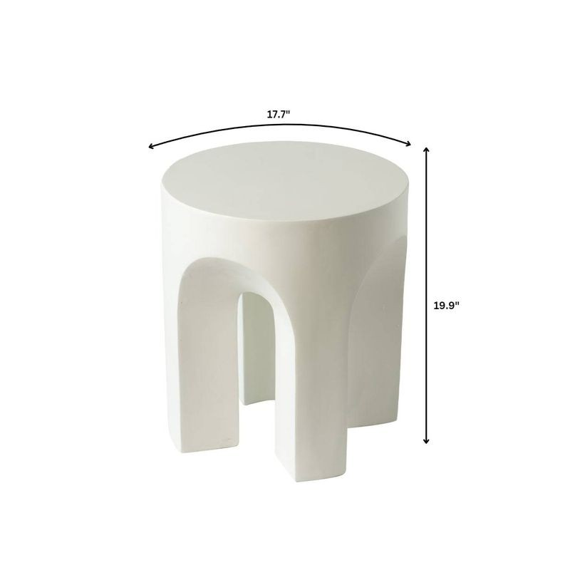 LeisureMod Crus Collection Fiberglass Outdoor Side Table in White Dimensions.