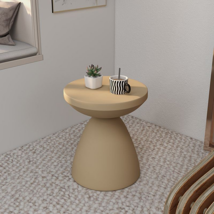 LeisureMod Dune Collection Fiberglass Outdoor Side Table in Beige in Room.