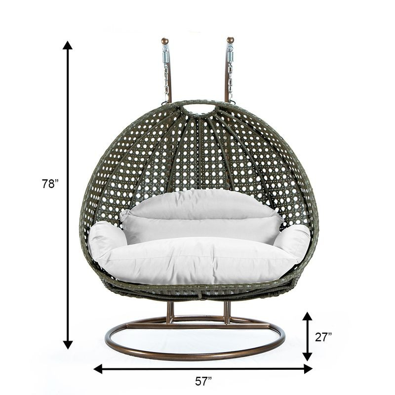 LeisureMod Beige Wicker Hanging 2 person Egg Swing Chair White Dimensions.