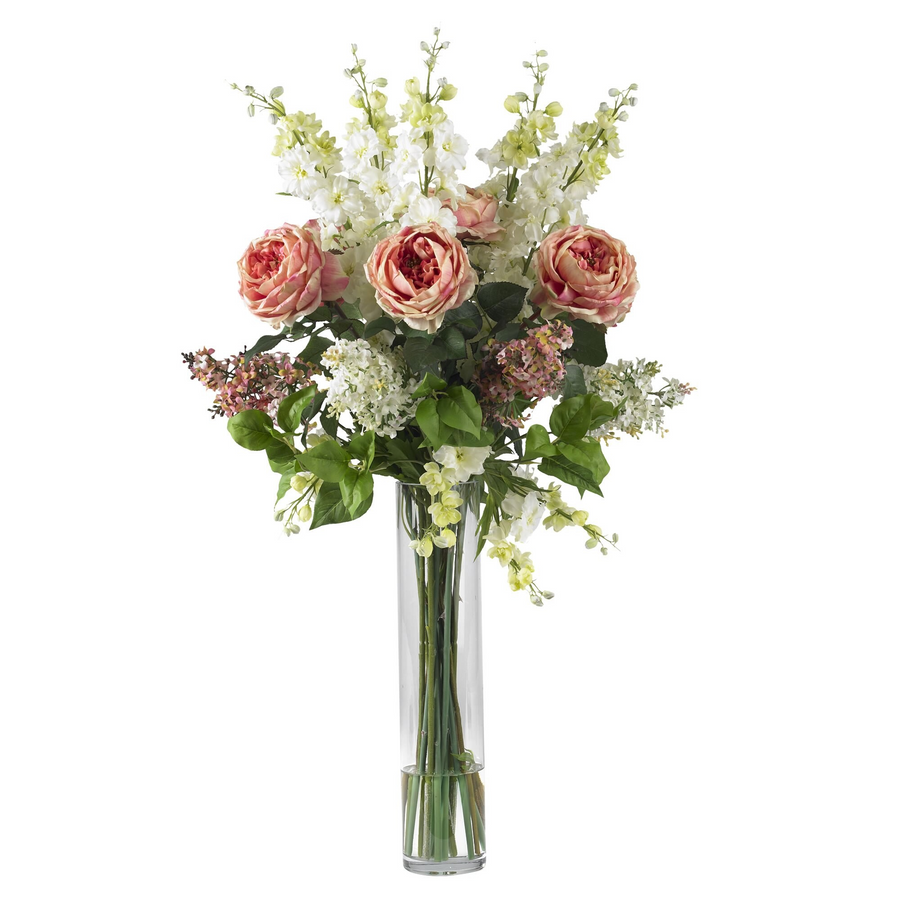 Rose, Delphinium and Lilac Silk Flower Arrangement (Pink)