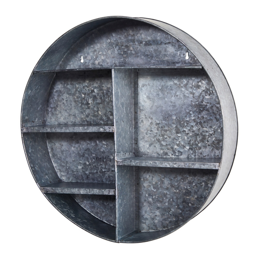 18” Galvanized Circular Metal Wall Mounted Shelf with Four Tier Shelves Angled