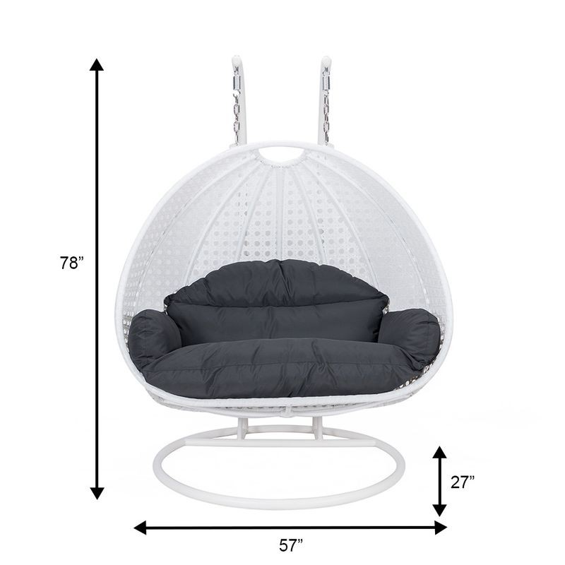LeisureMod White Wicker Hanging 2 Person Egg Swing Chair Black Dimensions.