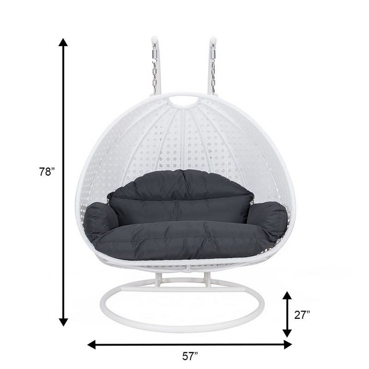 LeisureMod White Wicker Hanging 2 Person Egg Swing Chair Black Dimensions.