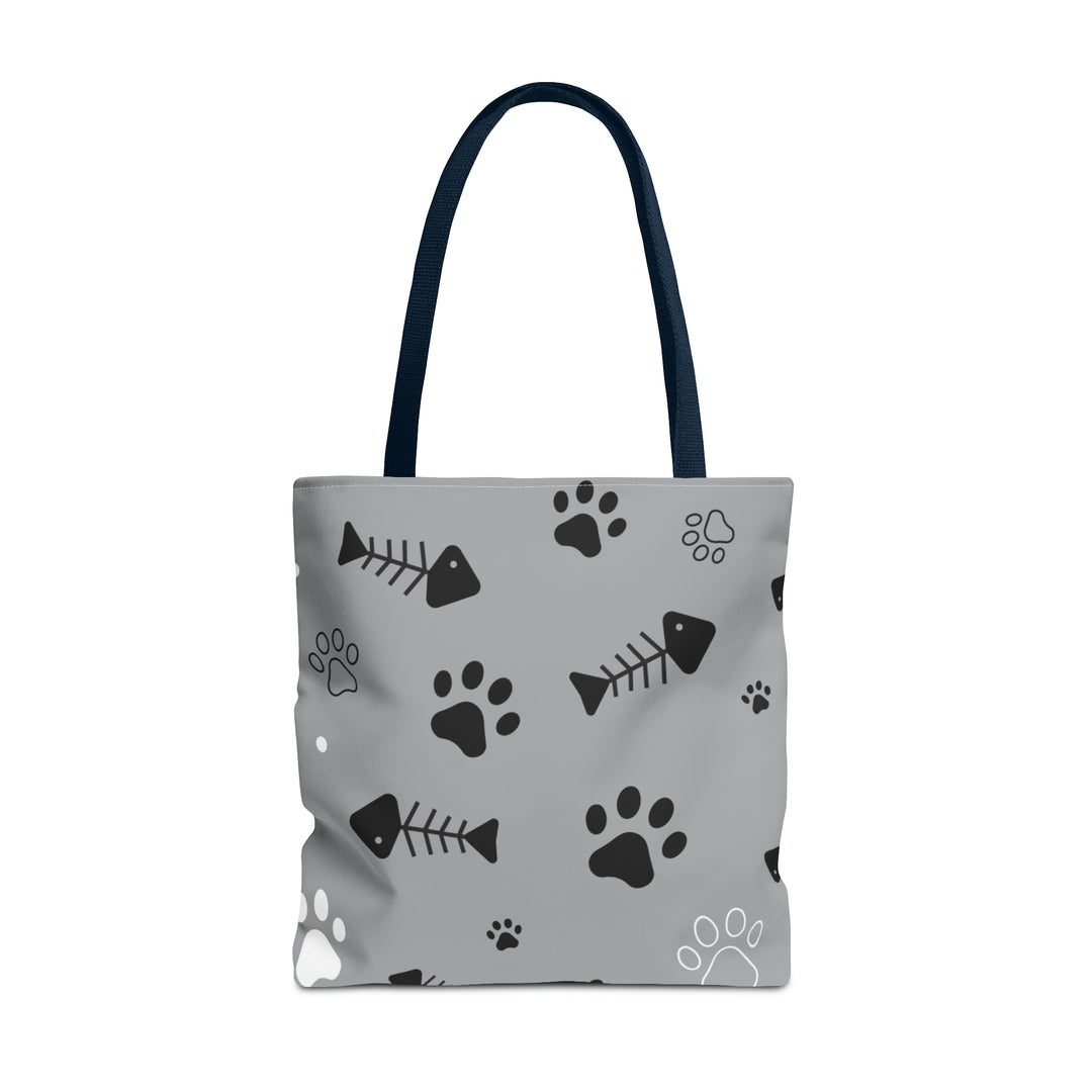 Paws and Fish Gray Pattern Tote Bag (AOP)