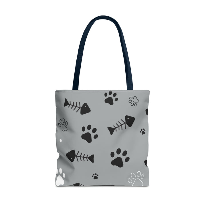 Paws and Fish Gray Pattern Tote Bag (AOP)
