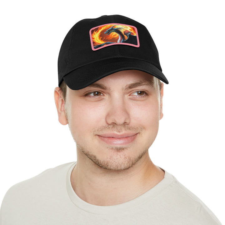 Dragon Fire Dad Hat with Leather Patch (Rectangle)