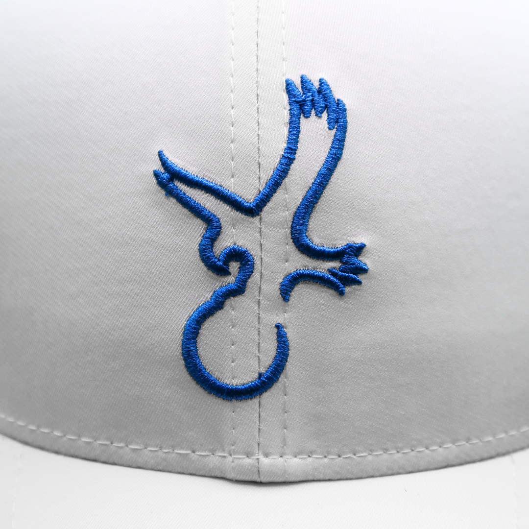 White/Blue Eagle Performance Hat Closeup.