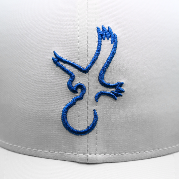 White/Blue Eagle Performance Hat Closeup.