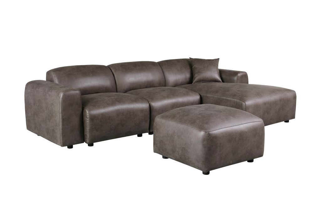 LeisureMod Whisper 4-Seater Conversation Set with a Chaise Lounge Chair in Brown without Background.