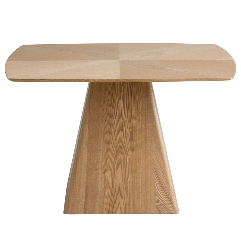 LeisureMod 5-Piece Dining Set with Square Wooden Table in Natural Wood and 4 Leather Dining Chairs in Washed Walnut/Taupe Table.