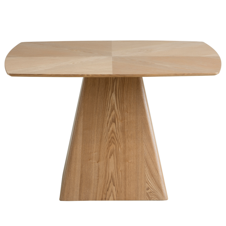 LeisureMod 5-Piece Dining Set with Square Wooden Table in Natural Wood and 4 Leather Dining Chairs in Washed Walnut/Taupe Table.