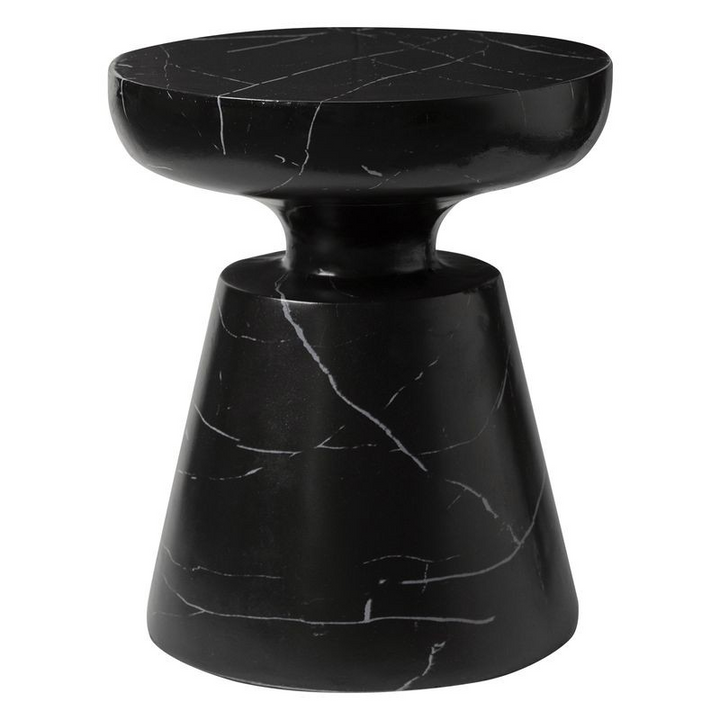 LeisureMod Isle Collection Fiberglass Outdoor Side Table in Marbled Black
