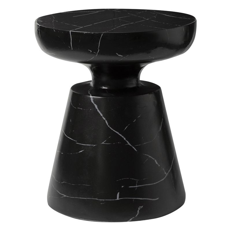 LeisureMod Isle Collection Fiberglass Outdoor Side Table in Marbled Black