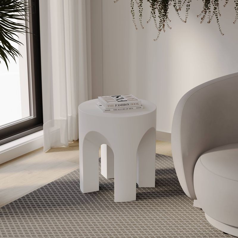 LeisureMod Crus Collection Fiberglass Outdoor Side Table in White Photo.