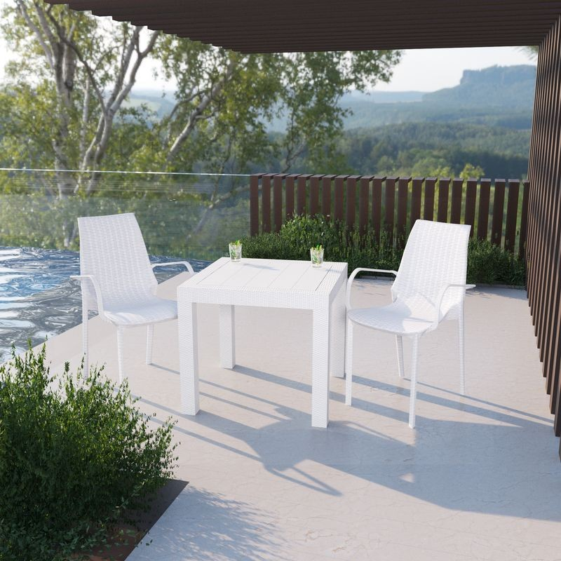 LeisureMod Kent Outdoor Patio Plastic Dining Armchair, Set of 2 White Photo.
