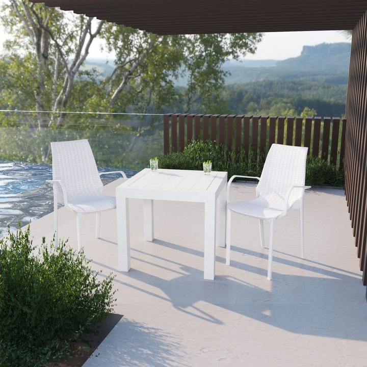 LeisureMod Kent Outdoor Patio Plastic Dining Armchair, Set of 2 White Photo.