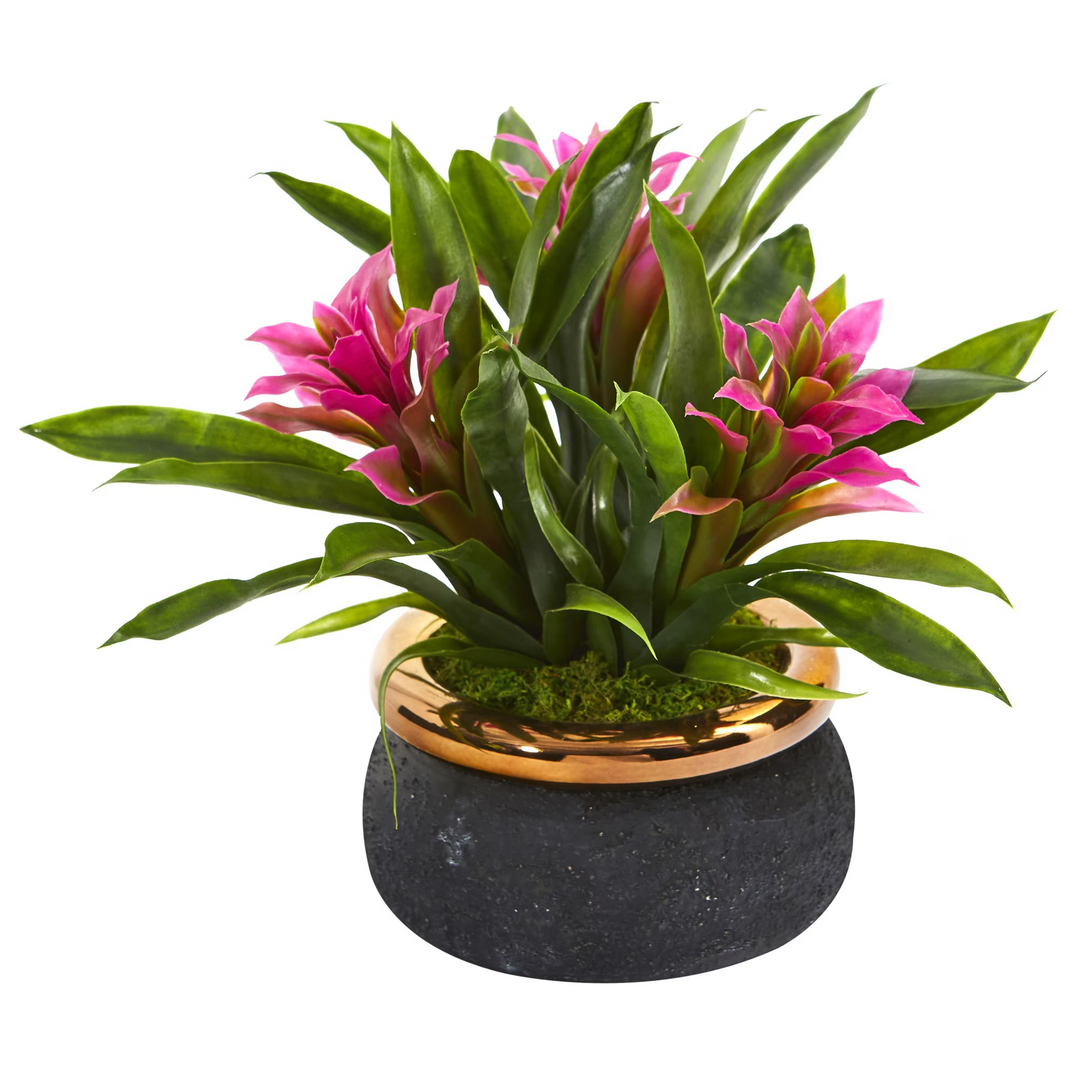 11” Bromeliad Artificial Plant in Stoneware Planter Purple