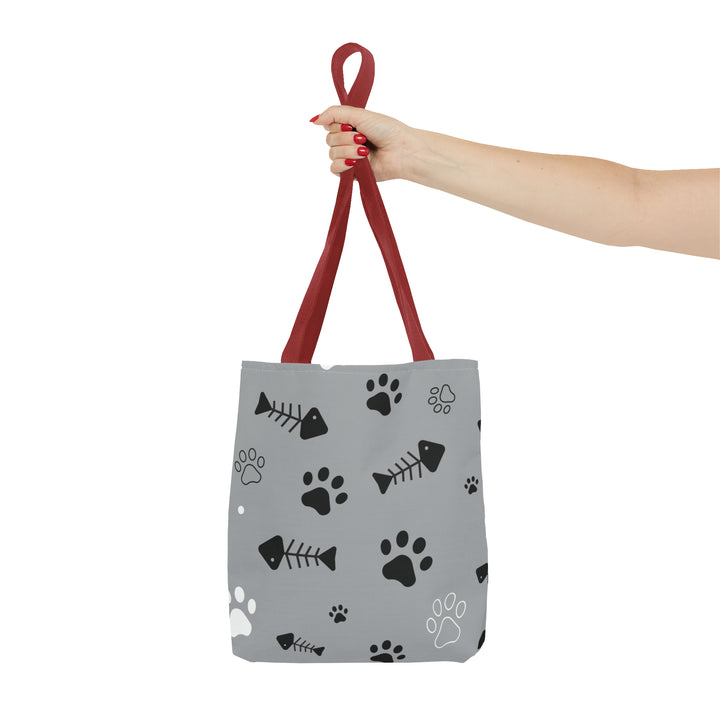 Paws and Fish Gray Pattern Tote Bag (AOP)