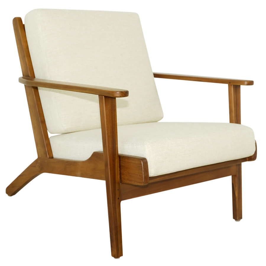 Connor Solid Wood Linen Lounge Chair Cream
