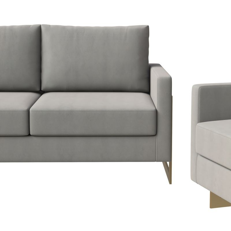 LeisureMod Lincoln 3-Piece Velvet Living Room Sofa Set with Gold Frame Closeup.