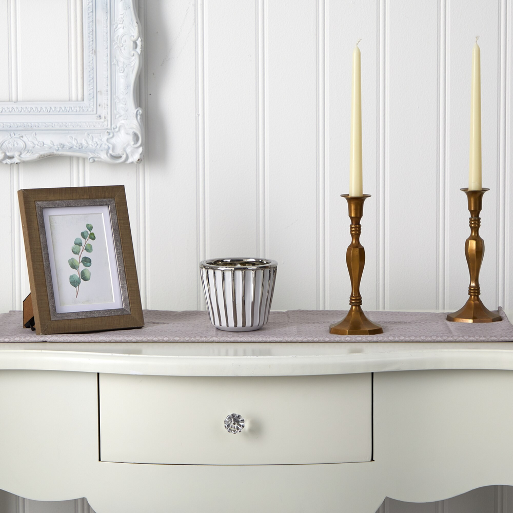 4.75” Ceramic White Vase with Silver Burnishing with Background