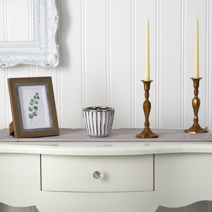 4.75” Ceramic White Vase with Silver Burnishing with Background