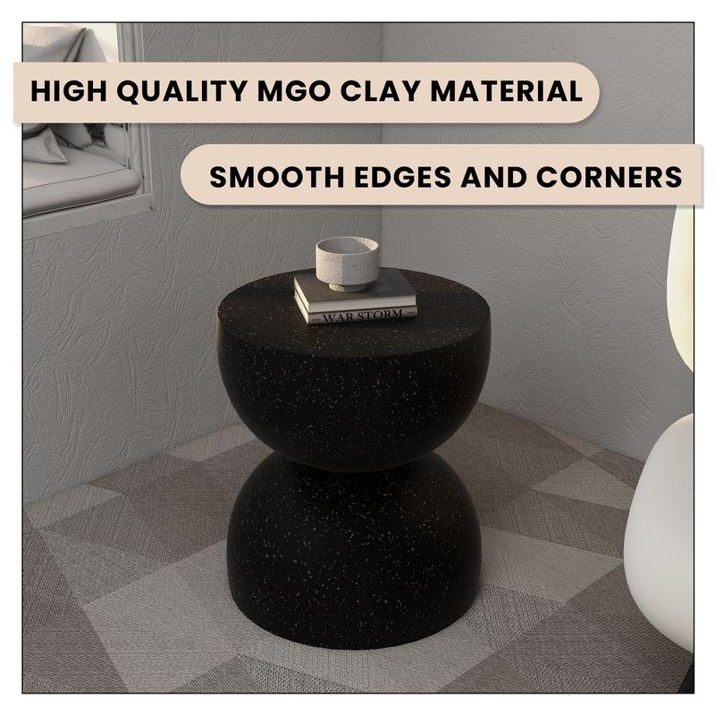 LeisureMod Sage Collection Fiberglass Outdoor Side Table in Black Details.