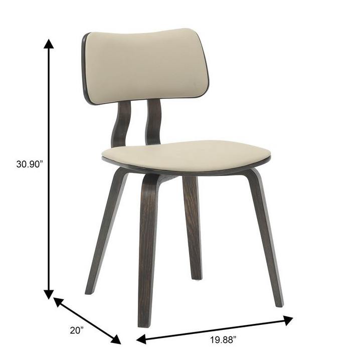 LeisureMod 5-Piece Dining Set with Round Wooden Table in Natural Wood and 4 Leather Dining Chairs in Dark Walnut/Taupe Chair Dimensions.
