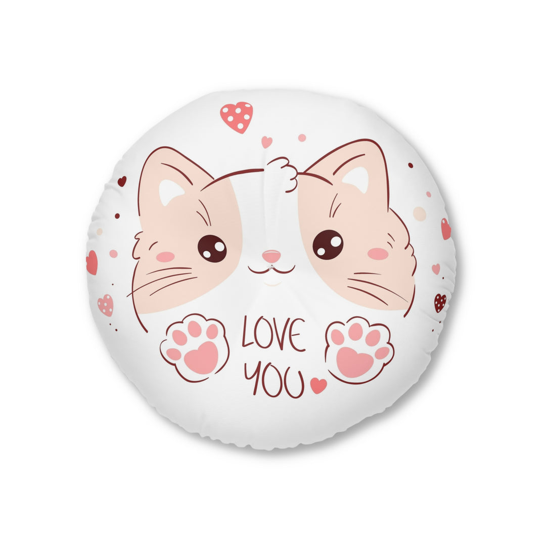 Love You Cat Tufted Floor Pillow, Round