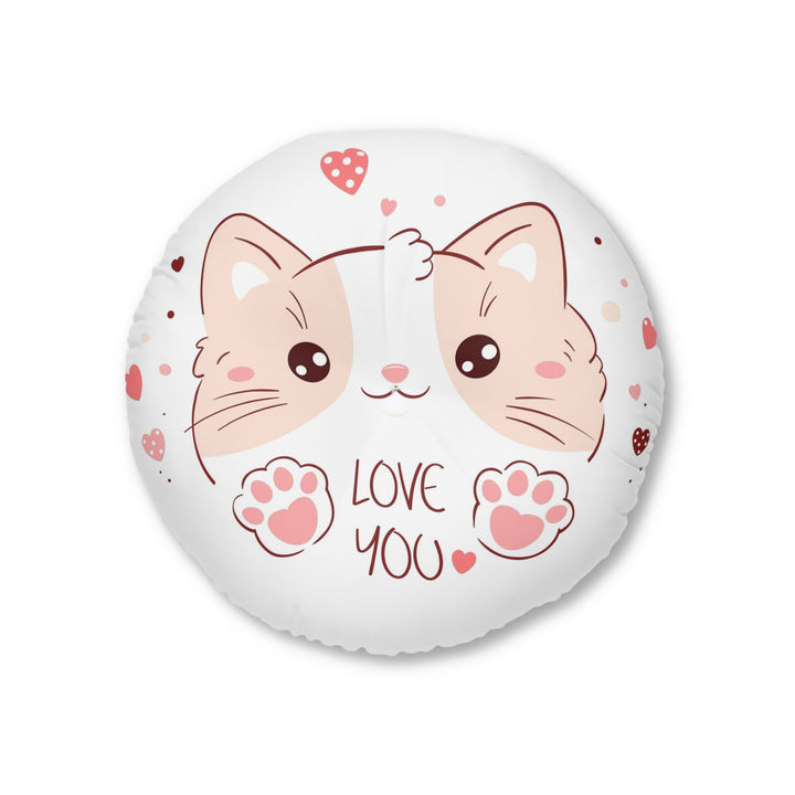 Love You Cat Tufted Floor Pillow, Round