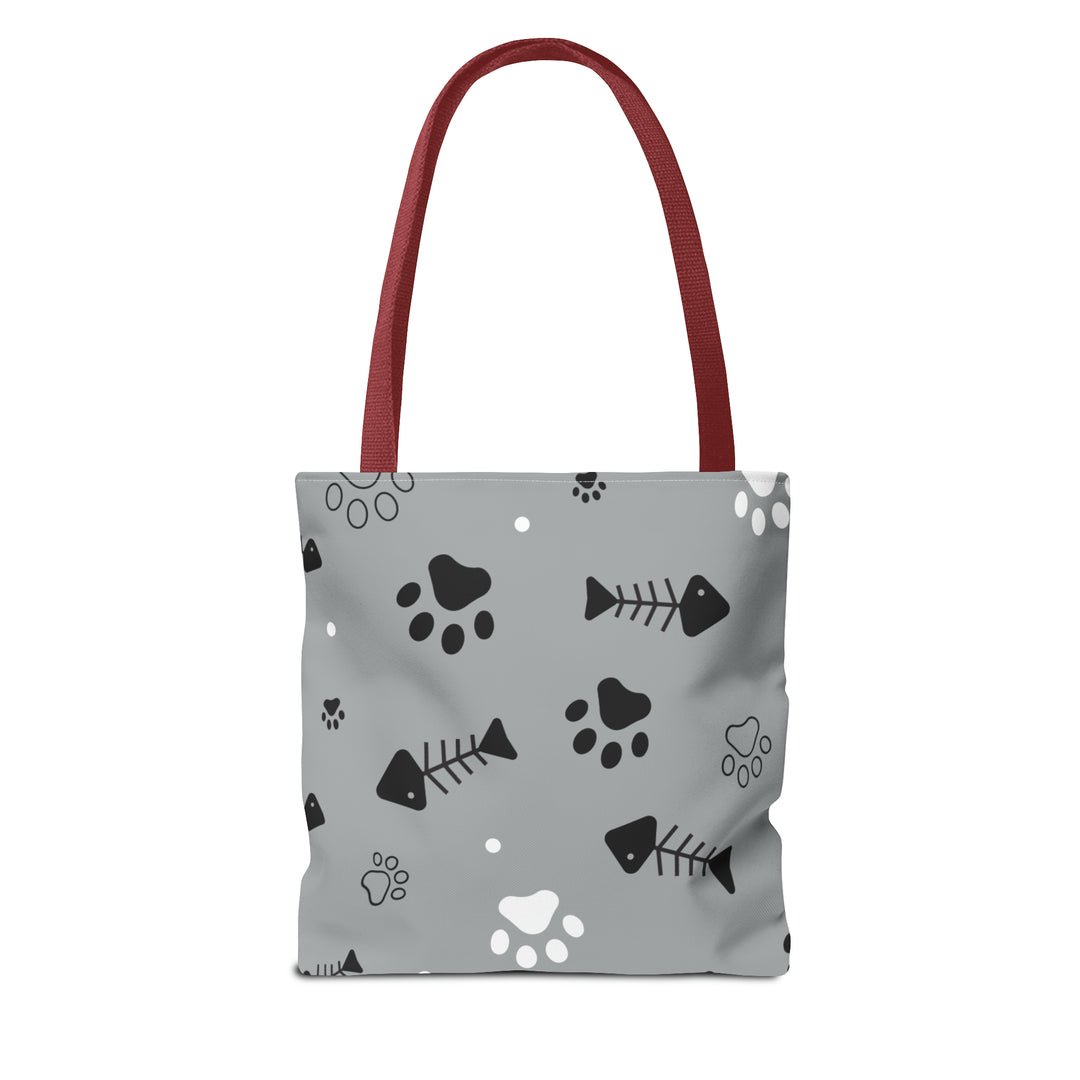 Paws and Fish Gray Pattern Tote Bag (AOP)
