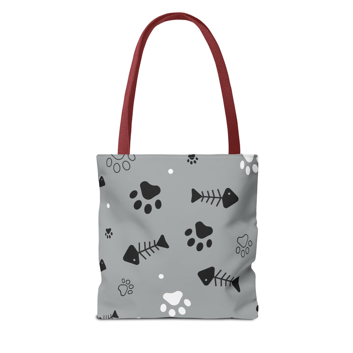 Paws and Fish Gray Pattern Tote Bag (AOP)