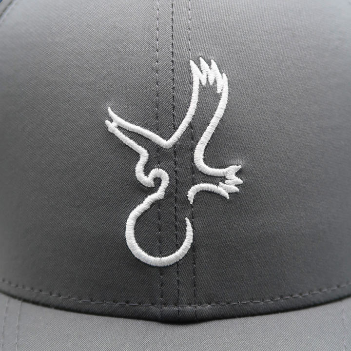 Grey/White Eagle Performance Hat Closeup.