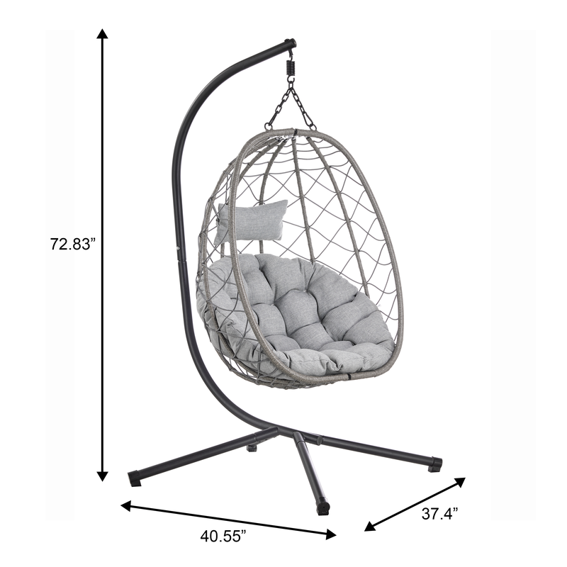 Leisuremod Summit Series Outdoor Egg Swing Chair in Grey with Light Grey Cushions Light Grey Dimensions.