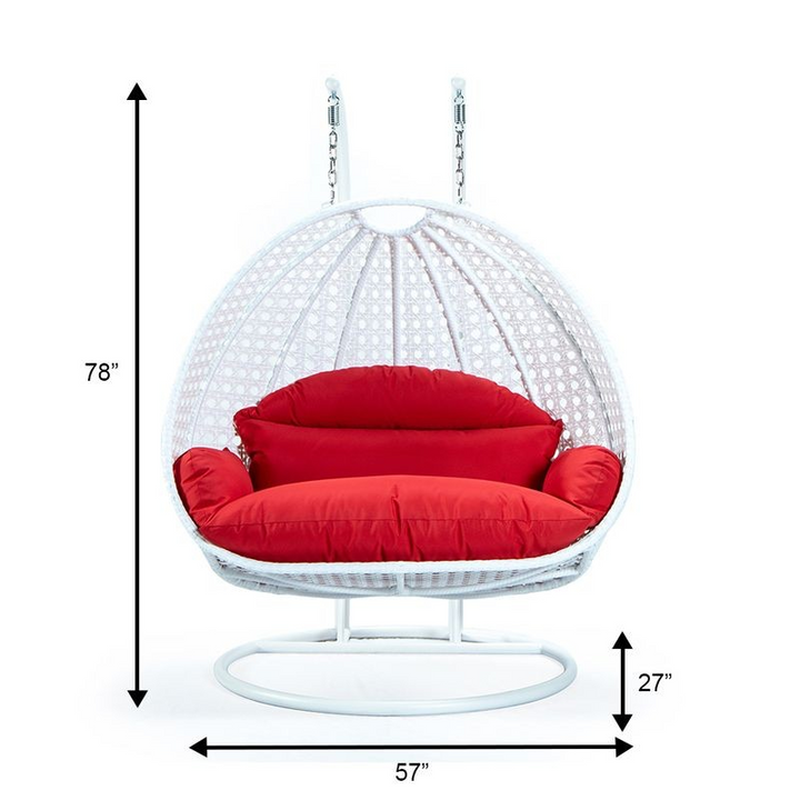 LeisureMod White Wicker Hanging 2 person Egg Swing Chair Red Dimensions.