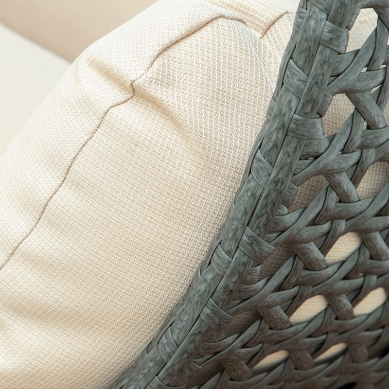 LeisureMod Charcoal Wicker Hanging 2 person Egg Swing Chair Beige Closeup.