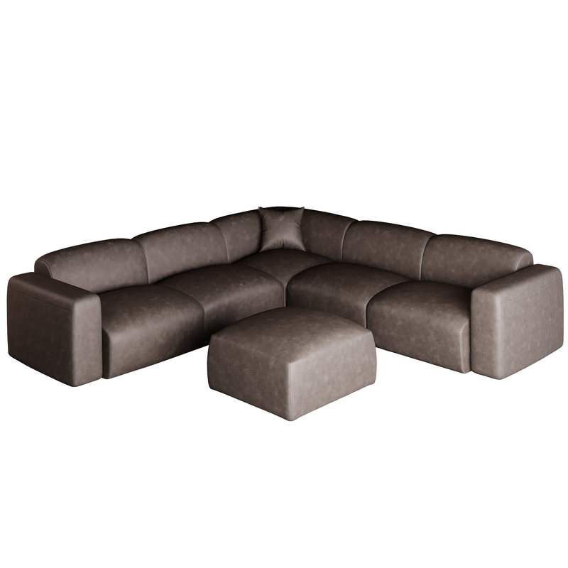 LeisureMod Whisper 6-Seater Conversation Set with Ottoman in Brown