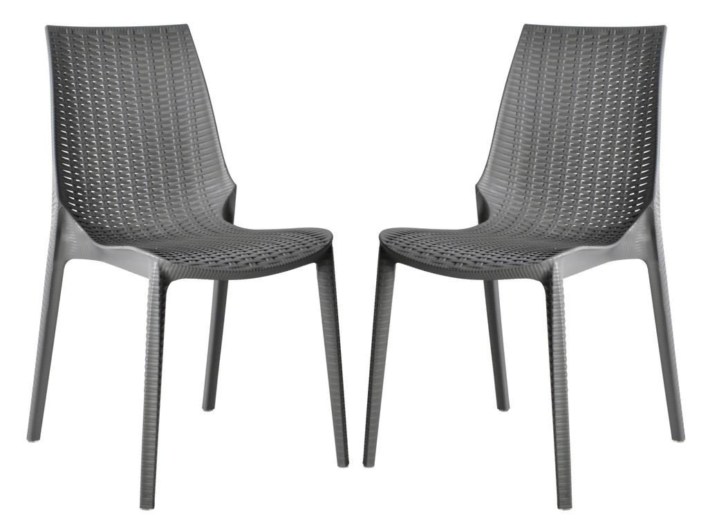 LeisureMod Kent Outdoor Patio Plastic Dining Chair, Set of 2 Grey