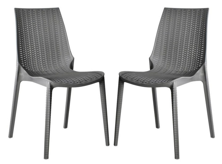 LeisureMod Kent Outdoor Patio Plastic Dining Chair, Set of 2 Grey