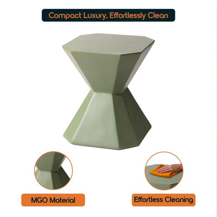 LeisureMod Azure Collection Fiberglass Outdoor Side Table in Olive Green Details.