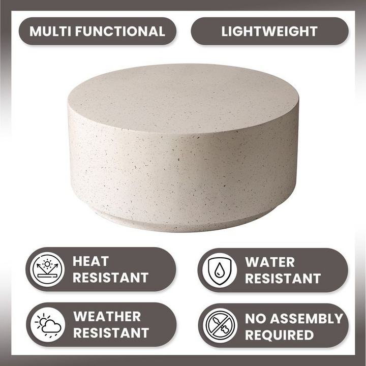 LeisureMod Terra Collection Fiberglass Outdoor Coffee Table In White