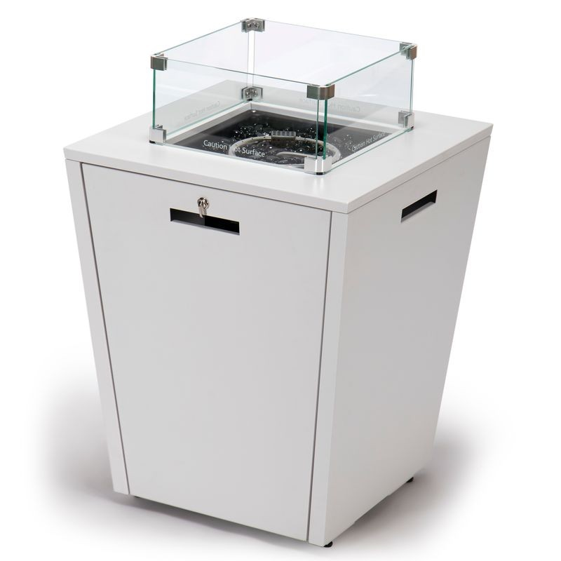 LeisureMod Marlin Modern Aluminum Outdoor Patio Chaise Lounge Chair Set of 2 with Square Fire Pit Side Table Perfect for Patio, Lawn, and Garden Black Fire Pit.