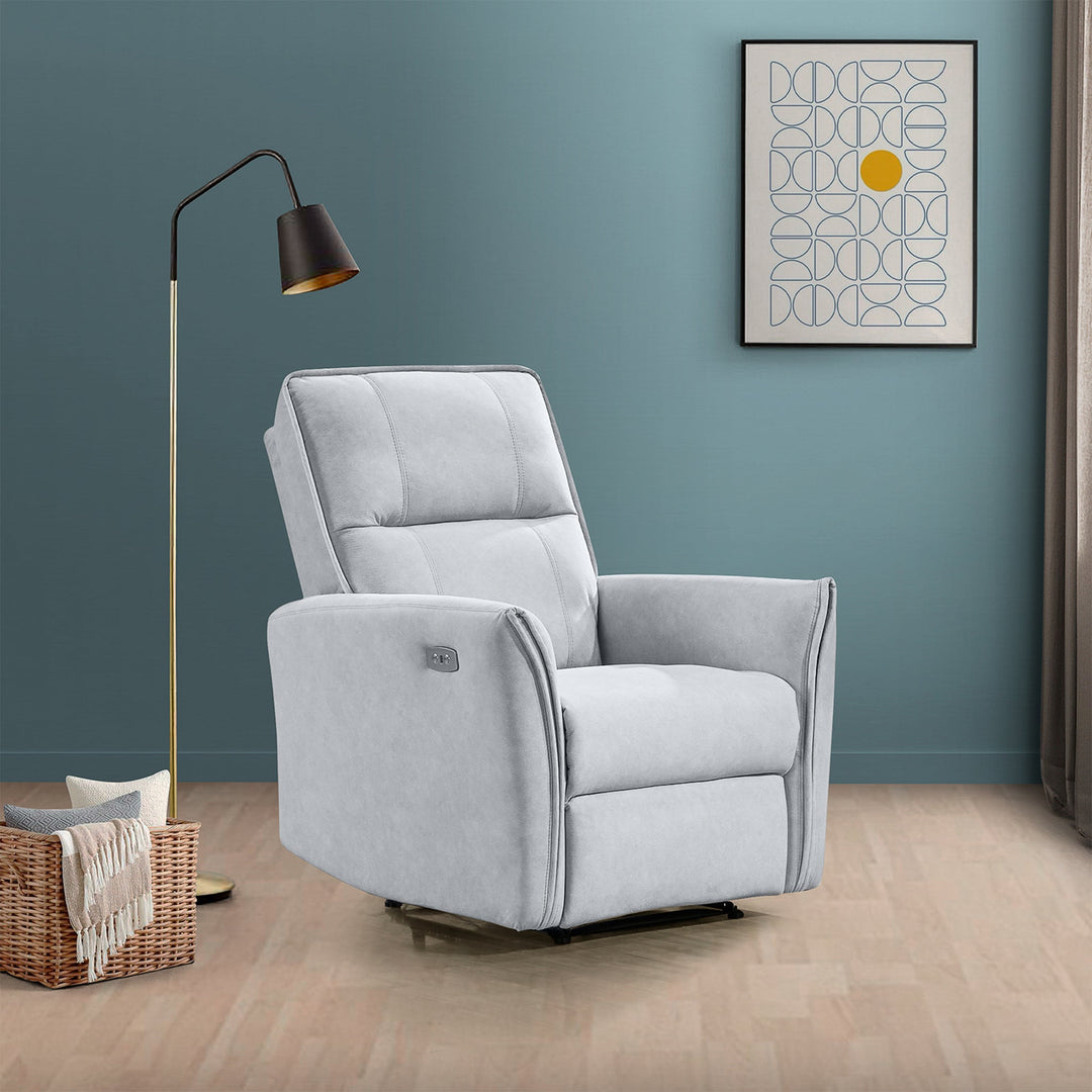 Asheville Grey Suede Recliner Chair with Lamp