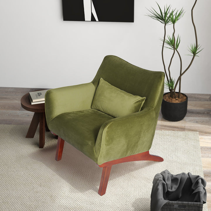 Brayden Olive Green Velvet Lounge Chair Left Angle