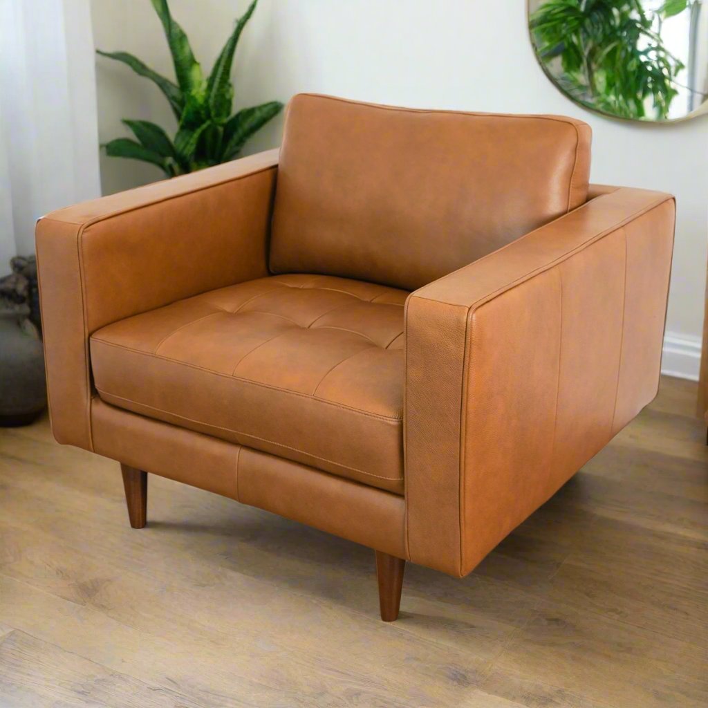 Catherine Leather Lounge Chair (Tan Leather) Zoomed In