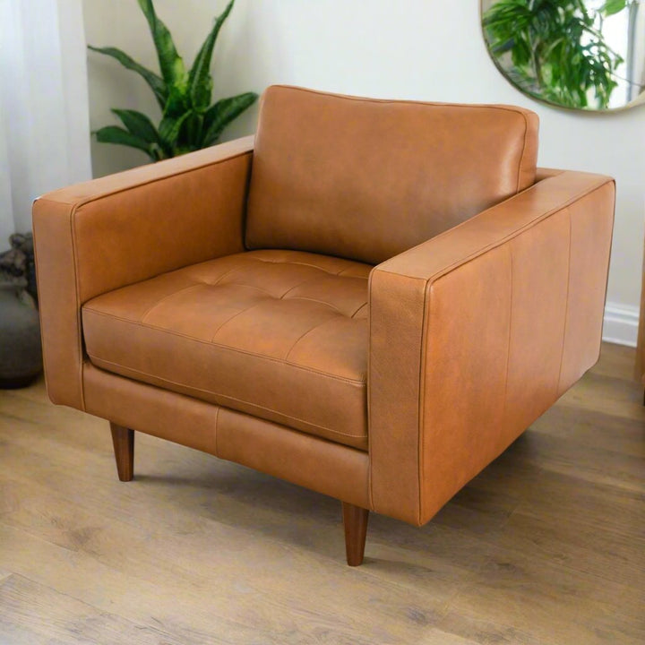 Catherine Leather Lounge Chair (Tan Leather) Zoomed In